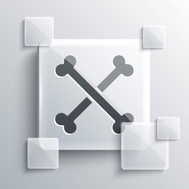 Gri zemin üzerinde izole edilmiş gri çapraz insan kemikleri ikonu. Kare cam paneller. Vektör.