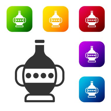 Siyah Kadim amfora simgesi beyaz arkaplanda izole edildi. Renkli kare düğmelerle simgeleri ayarla. Vektör.