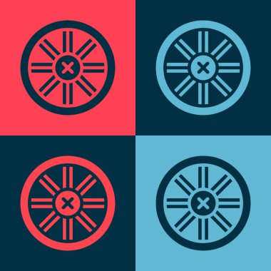 Pop Art Eski ahşap tekerlek simgesi renk arkaplanda izole. Vektör.