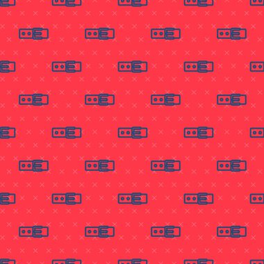 Kırmızı arkaplanda isim etiketi simgesine sahip mavi çizgi tasması izole edilmiş. Evcil hayvanlar için basit malzemeler. Kedi köpek bakımı. Evcil hayvan zincirleri. Vektör.