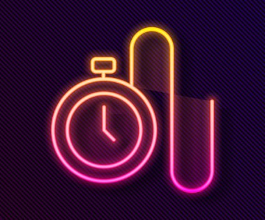 Siyah zemin üzerinde izole edilmiş bir zincir simgesi olan parlak neon çizgi nöbeti. Vektör.