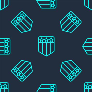 Yeşil çizgi kalkanı, yıldız ve çizgili ikon, mavi arkaplanda izole edilmiş, pürüzsüz desen. Amerika Birleşik Devletleri bayrağı. 4 Temmuz. ABD Bağımsızlık Günü. Vektör.