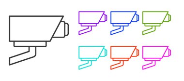 Siyah çizgi güvenlik kamerası simgesi beyaz arkaplanda izole edildi. Simgeleri renklendirin. Vektör.