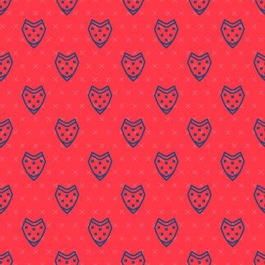 Mavi çizgi Geleneksel Meksika panço giysi ikonu kırmızı arka planda izole edilmiş kusursuz desen. Vektör.