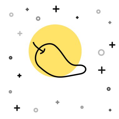 Siyah çizgi Hot chili biber kabuğu simgesi beyaz arkaplanda izole edildi. Market, mutfak ürünleri, baharat ve baharat paketi, yemek kitabı için tasarım. Rastgele dinamik şekiller. Vektör.