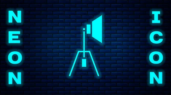 Zářící Neon Film Reflektor Ikony Izolované Pozadí Cihlové Zdi Světelný — Stockový vektor