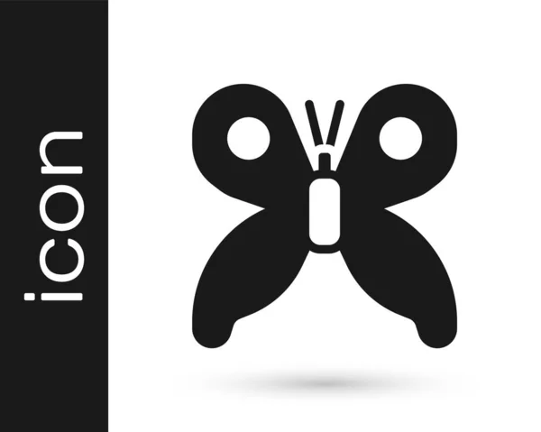 Zwarte Vlinder Pictogram Geïsoleerd Witte Achtergrond Vector — Stockvector