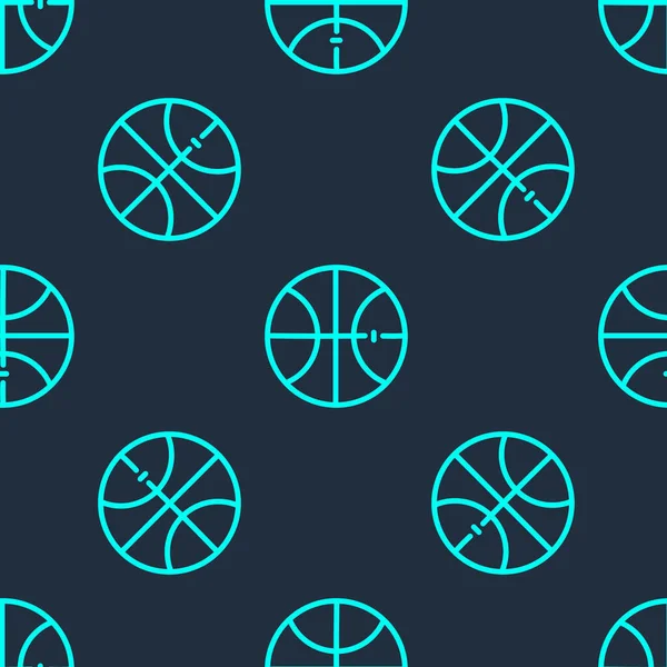 Πράσινη Γραμμή Μπάσκετ Μπάλα Εικονίδιο Απομονωμένη Αδιάλειπτη Μοτίβο Μπλε Φόντο — Διανυσματικό Αρχείο