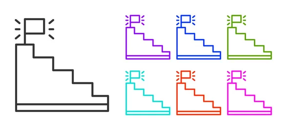 Svart Linje Trappa Med Finish Flagga Ikon Isolerad Vit Bakgrund — Stock vektor