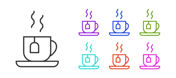 Schwarze Linie Tasse Tee Mit Teebeutel Symbol Isoliert Auf Weißem — Stockvektor
