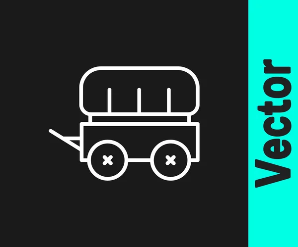 White Line Wild West Covered Wagon Icon Isolated Black Background — стоковый вектор