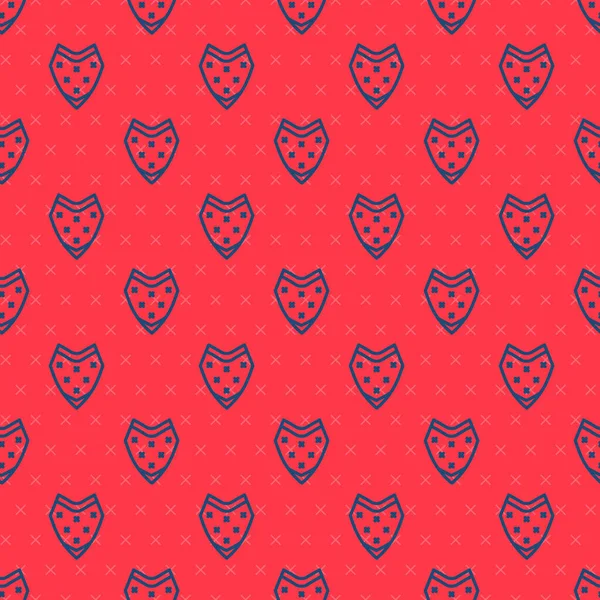 Mavi çizgi Geleneksel Meksika panço giysi ikonu kırmızı arka planda izole edilmiş kusursuz desen. Vektör.