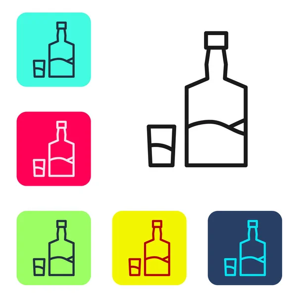 Svart Linje Tequila Flaska Och Sköt Glas Ikon Isolerad Vit — Stock vektor