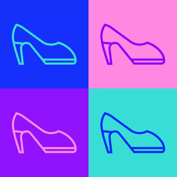 Линия Поп Арта Женская Обувь Высоким Каблуком Икона Изолирована Цветном — стоковый вектор