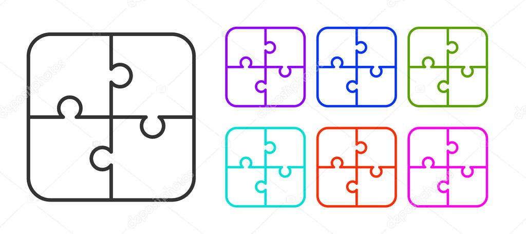 Black line Puzzle pieces toy icon isolated on white background. Set icons colorful. Vector.
