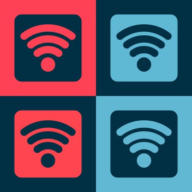 Pop art Wi-Fi kablosuz internet ağı sembolü renk arkaplanında izole edildi. Vektör İllüstrasyonu.
