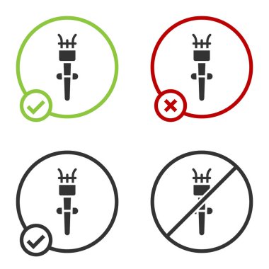 Siyah Meşale alev simgesi beyaz arkaplanda izole edildi. Sembol ateşi sıcak, alev gücü, alev ve ısı. Çember düğmesi. Vektör.