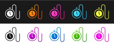 Siyah ve beyaz arkaplanda izole edilmiş bir zincir simgesi olan İzleme Seti. Vektör.