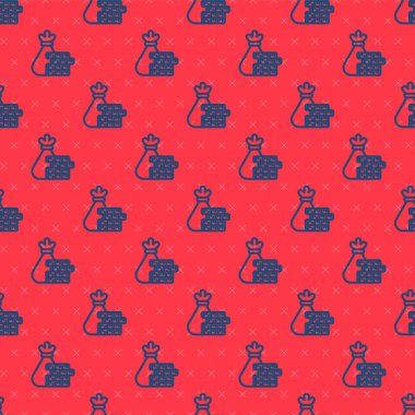 Mavi çizgi Para çantası ve madeni para simgesi kırmızı arka planda izole edilmiş. Dolar ya da USD sembolü. Nakit bankacılık tabelası. Vektör İllüstrasyonu.