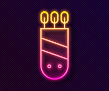 Siyah zemin üzerinde izole edilmiş ok simgesiyle parlayan neon hattı Quiver. Vektör.