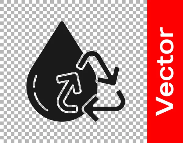 Noir Recycler Icône Aqua Propre Isolé Sur Fond Transparent Goutte — Image vectorielle