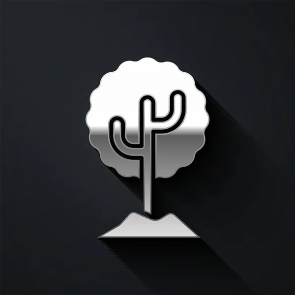 Icono Del Árbol Plata Aislado Sobre Fondo Negro Símbolo Forestal — Vector de stock