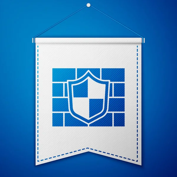 Μπλε Ασπίδα Εικονίδιο Τοίχου Ασφαλείας Στον Κυβερνοχώρο Απομονωμένο Μπλε Φόντο — Διανυσματικό Αρχείο