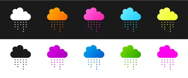 Set Cloud with rain icon isolated on black and white background. Rain cloud precipitation with rain drops.  Vector.