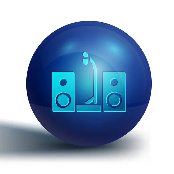 蓝色家庭立体声与两个扬声器的图标隔离在白色背景 音乐系统 蓝色圆环按钮 — 图库矢量图片