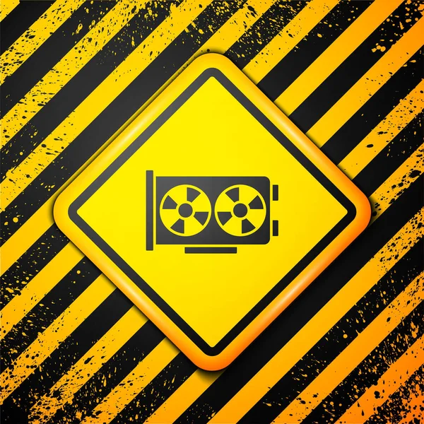 Black Video Graphic Card Icon Isolated Yellow Background Warning Sign — Stock Vector