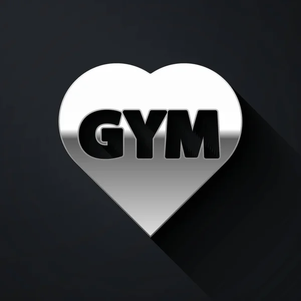 Silver Fitness Γυμναστήριο Καρδιά Εικονίδιο Απομονώνονται Μαύρο Φόντο Λατρεύω Φυσική — Διανυσματικό Αρχείο
