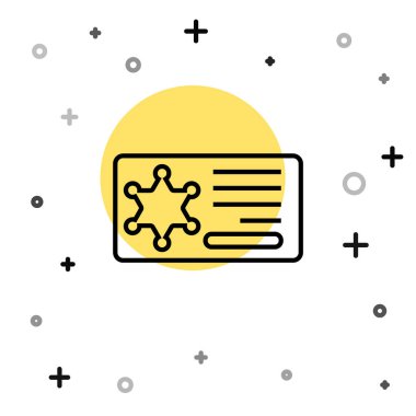 Siyah çizgi polis rozeti ikonu beyaz arka planda izole edildi. Şerif rozeti. Rastgele dinamik şekiller. Vektör.