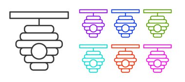 Beyaz arka planda izole edilmiş siyah çizgi arı kovanı simgesi. Arı kovanı sembolü. Apiary ve arı yetiştiriciliği. Tatlı doğal yemek. Simgeleri renklendirin. Vektör.