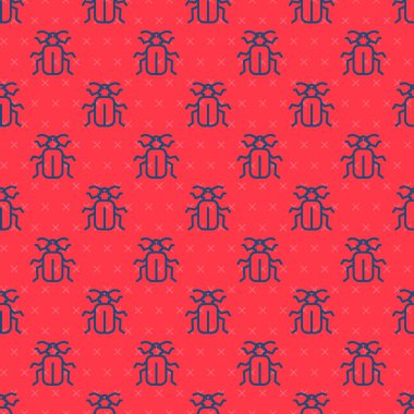 Mavi çizgi Chafer böceği simgesi kırmızı arkaplanda izole edilmiş kusursuz desen. Vektör.