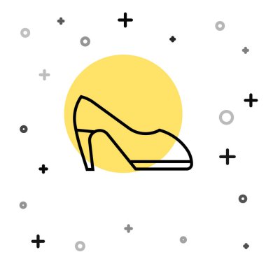 Beyaz arka planda izole edilmiş yüksek topuklu kadın ayakkabısı. Rastgele dinamik şekiller. Vektör.