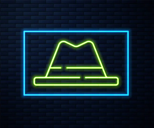 Leuchtende Neon Linie Mann Hut Mit Band Symbol Isoliert Auf — Stockvektor