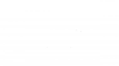 Beyaz arka planda saman ikonu olan siyah çizgi ahşap dört tekerlekli araba. 4K Video hareketli grafik canlandırması