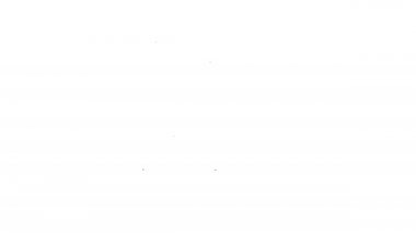 Beyaz arka planda izole edilmiş köpek ikonu için siyah çizgili yiyecek torbası. Köpek ya da kedi pençesi izi. Hayvanlar için yiyecek. Hayvan maması paketi. 4K Video hareketli grafik canlandırması