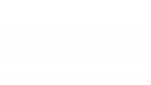 Linha preta trompete com ícone de bandeira isolado no fundo branco. Trombeta de instrumento musical. Animação gráfica em movimento de vídeo 4K — Vídeo de Stock