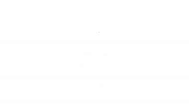 Beyaz zemin üzerinde ateş ikonu olan siyah çizgi roket gemisi. Uzay yolculuğu. 4K Video hareketli grafik canlandırması