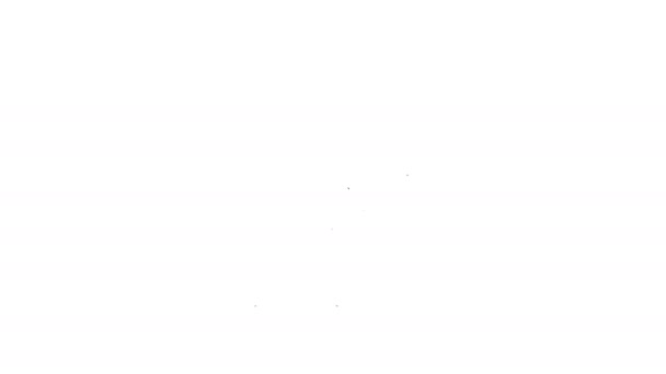 Černá čára Britský gardista s medvědí kloboukem pochodující ikona izolované na bílém pozadí. Grafická animace pohybu videa 4K