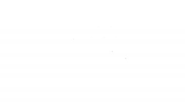 Beyaz zemin üzerinde kutucuk servis simgesi olan siyah çizgi kargo gemisi. Teslimat, ulaşım. Paketleri, kutuları, malları olan bir şilep. 4K Video hareketli grafik canlandırması