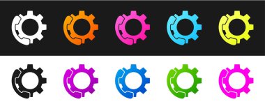 Telefon desteği simgesini siyah beyaz arkaplanda 24 saat izole et. Tüm gün müşteri destek merkezi. Tam zamanlı çağrı servisi. Vektör İllüstrasyonu.