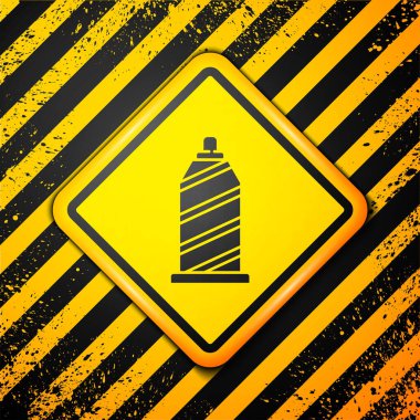 Sarı arkaplanda siyah dikiş ipliği izole edilmiş. İplik makarası. İplik kutusu. Uyarı işareti. Vektör İllüstrasyonu.