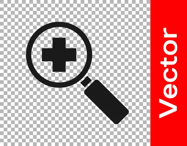 Black Magnifying Glass Search Medical Icon Isolated Transparent Background Hospital — Stock Vector