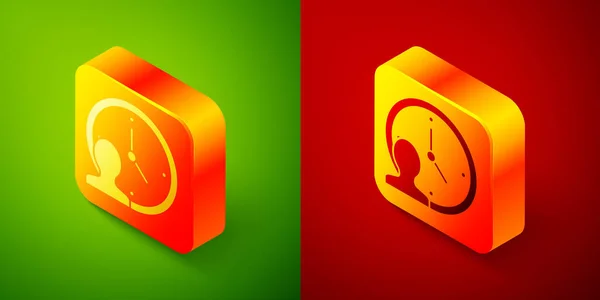 Icono Gestión Del Tiempo Isométrico Aislado Sobre Fondo Verde Rojo — Vector de stock