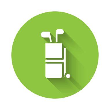 Sopa ikonlu beyaz golf çantası uzun gölgeli. Yeşil daire düğmesi. Vektör.