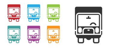 Siyah kargo kamyonu ikonu beyaz arka planda izole edildi. Simgeleri renklendirin. Vektör.