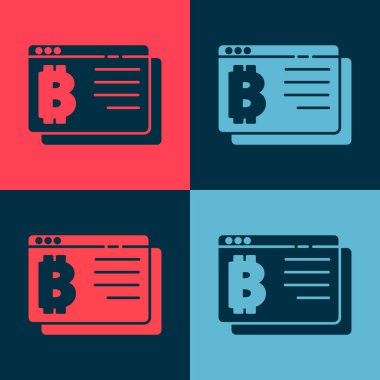 Pop Art Cryptocoin para simgesi Bitcoin renk arkaplan izole. Madeni para. Engelleme zinciri tabanlı şifreli para birimi. Vektör.