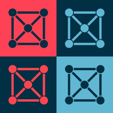 Pop Art Blockchain teknolojisi simgesi renk arkaplanında izole edildi. Kripto para birimi verileri. Soyut geometrik blok zincir ağ teknolojisi işi. Vektör.
